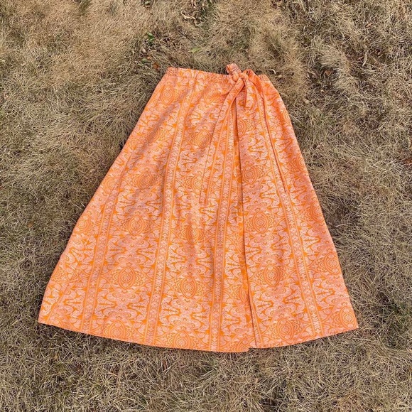 Handmade Orange Tribal Maxi Wrap Skirt 🍊 - Picture 5 of 5